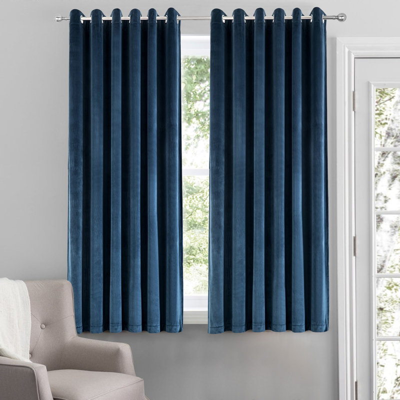 Crushed Velvet Eyelet Window Curtains, Blue, 168cm Width x 137cm Drop