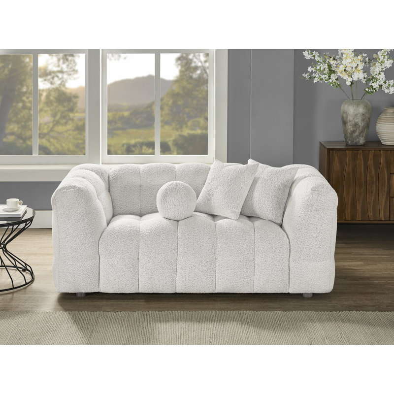 Causeuse 2 places revêtue de tissu bouclé confortable, Crème