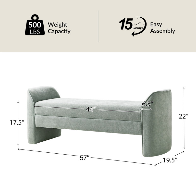 Banc rembourré en tissu 57 po Elizabeth, Sauge