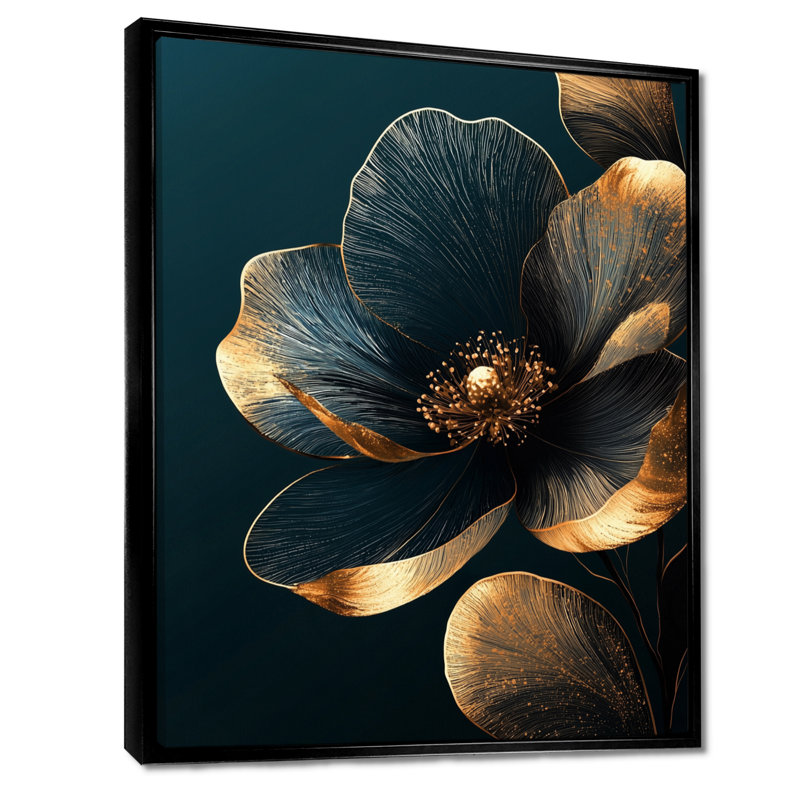 Art mural sur toile, pivoines dorées et noires de Kunze, Noir, Impression encadrée flottante, H 20 po x l 12 po