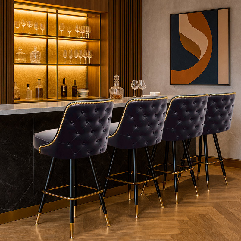 Tabouret de bar pivotant capitonné, Noir