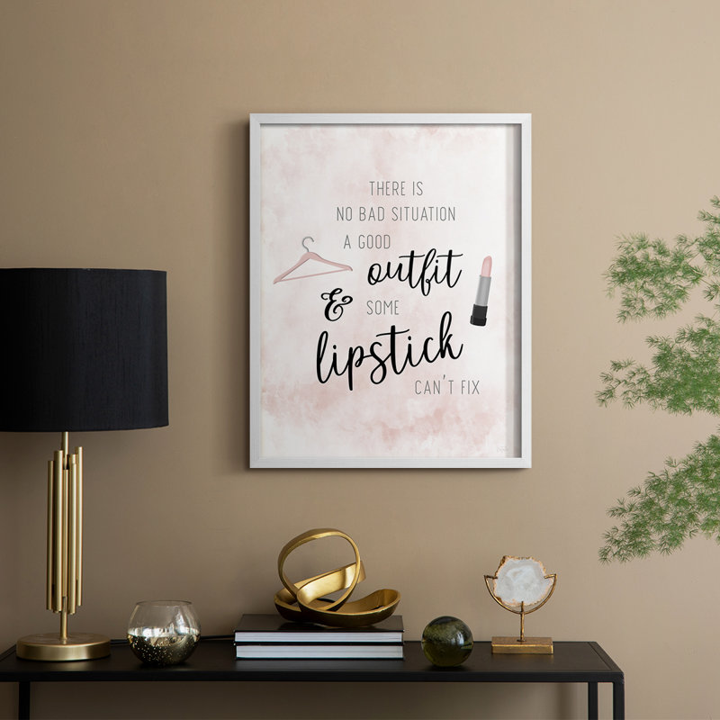 Outfit and Lipstick Framed Print - Solid Wood, 30" H x 24" W, Blanc