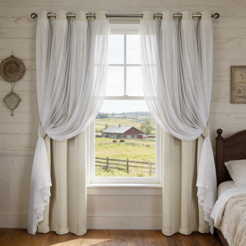 Ensemble de rideaux double couche - Panneaux obscurcissants transparents avec œillets, habillage de fenêtre écoénergétique, paquet de 2