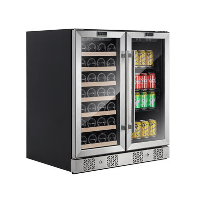 Empava 6.2 cu.ft Dual Zone Beverage Refrigerator - Freestanding Wine & Beverage Cooler for 96 Cans & 33 Bottles, Stainless Steel with Glass Door & Digital Display - Ideal for Home, Office, or Bar