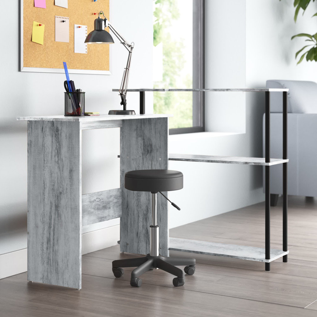 Levi Rectangular Desk with Side Shelf Attached Inbox Zero 