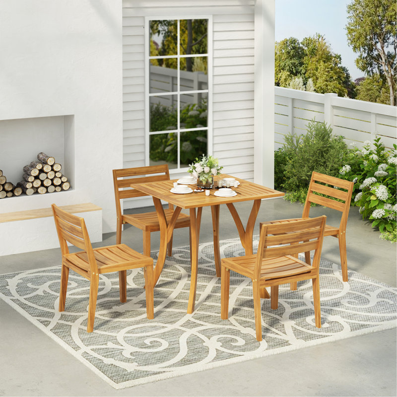 Outdoor 5 Pieces Acacia Wood Dining Set