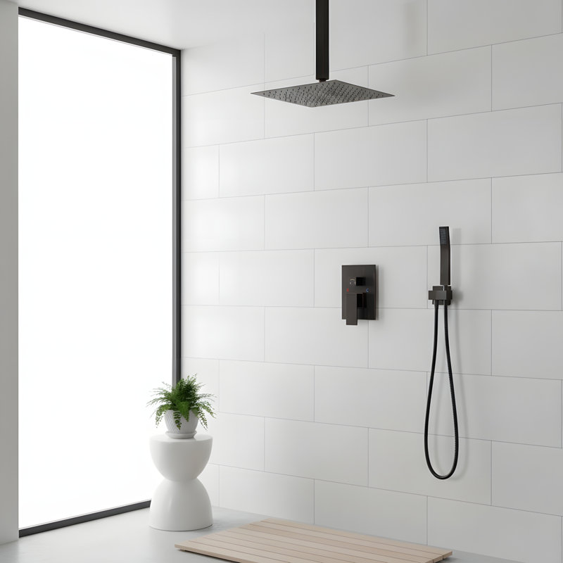 16 Inch Ceiling-Mounted Square Shower System and Handheld Showerhead Set, Oil-Rubbed Bronze
