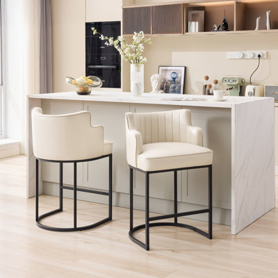 26.4'' PU Upholstered Bar Counter Stool With Metal Frame(Set Of 2)