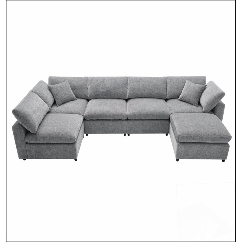 Canapé-lit modulaire moderne en nuage, canapé modulaire en chenille 6 places avec repose-pieds, combinaison gratuite, Gris