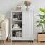 Armoire de salle de bain, support de rangement autoportant pour la cuisine, armoire de rangement au sol 23,62 po x 11,81 po x 31,5 po avec 1 armoire, 3 compartiments ouverts, tablettes réglables, blanc