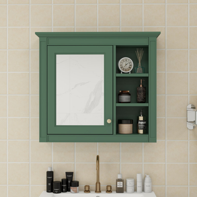 Armoire à pharmacie à miroir fixée au mur l 30 po H 28 po Rosaelia, Vert