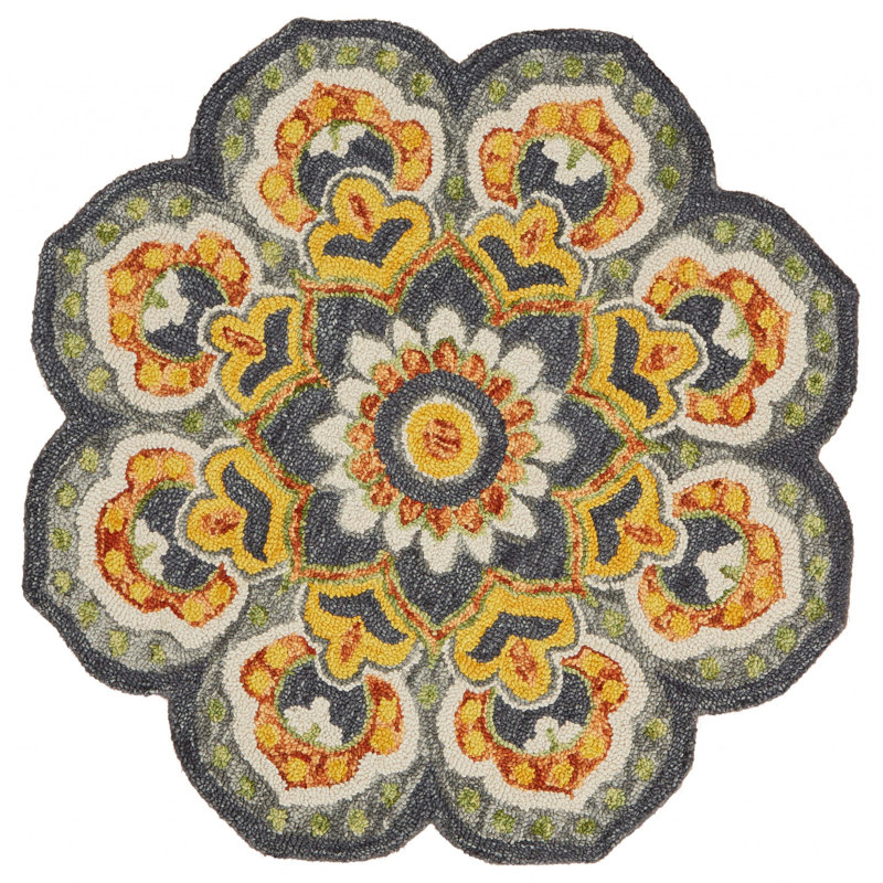 Dazzle Floral Hand Tufted Wool Scalloped Area Rug, Round 6'