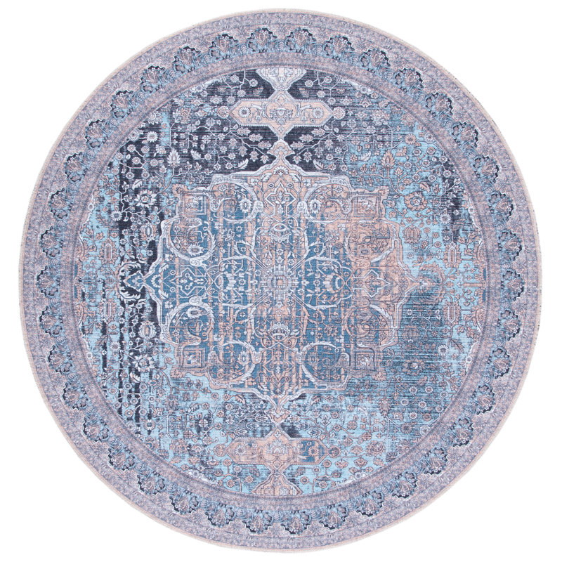 Hallel Performance Machine Washable Oriental Rug, Round 6'7"