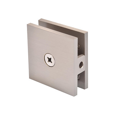Shower Glass Clamp, Square Edge, U Clamp Hole In Glass Brushed Nickel Finish