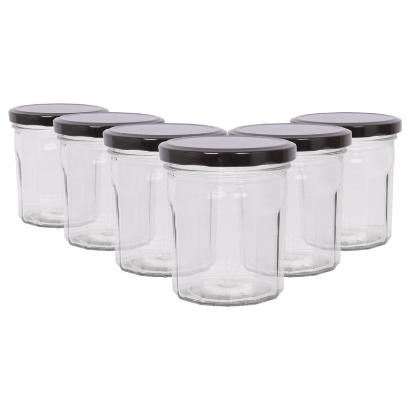 Argon Tableware Glass Jam Jars with Lids, 250ml, Black