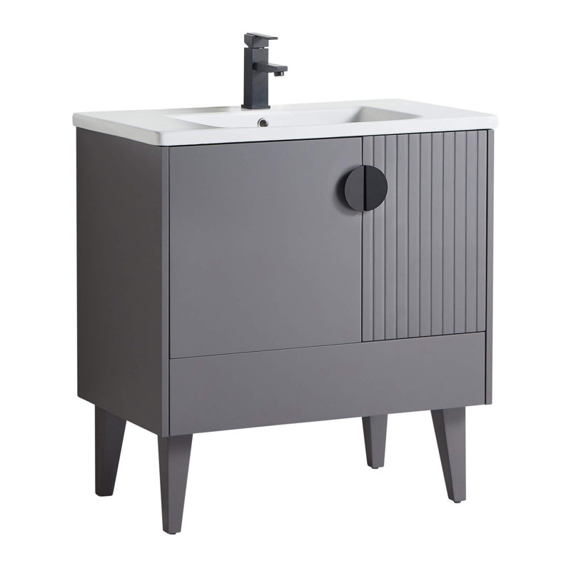 Ensemble de meuble-lavabo simple 30 po Saimah, Noir, Gris roche