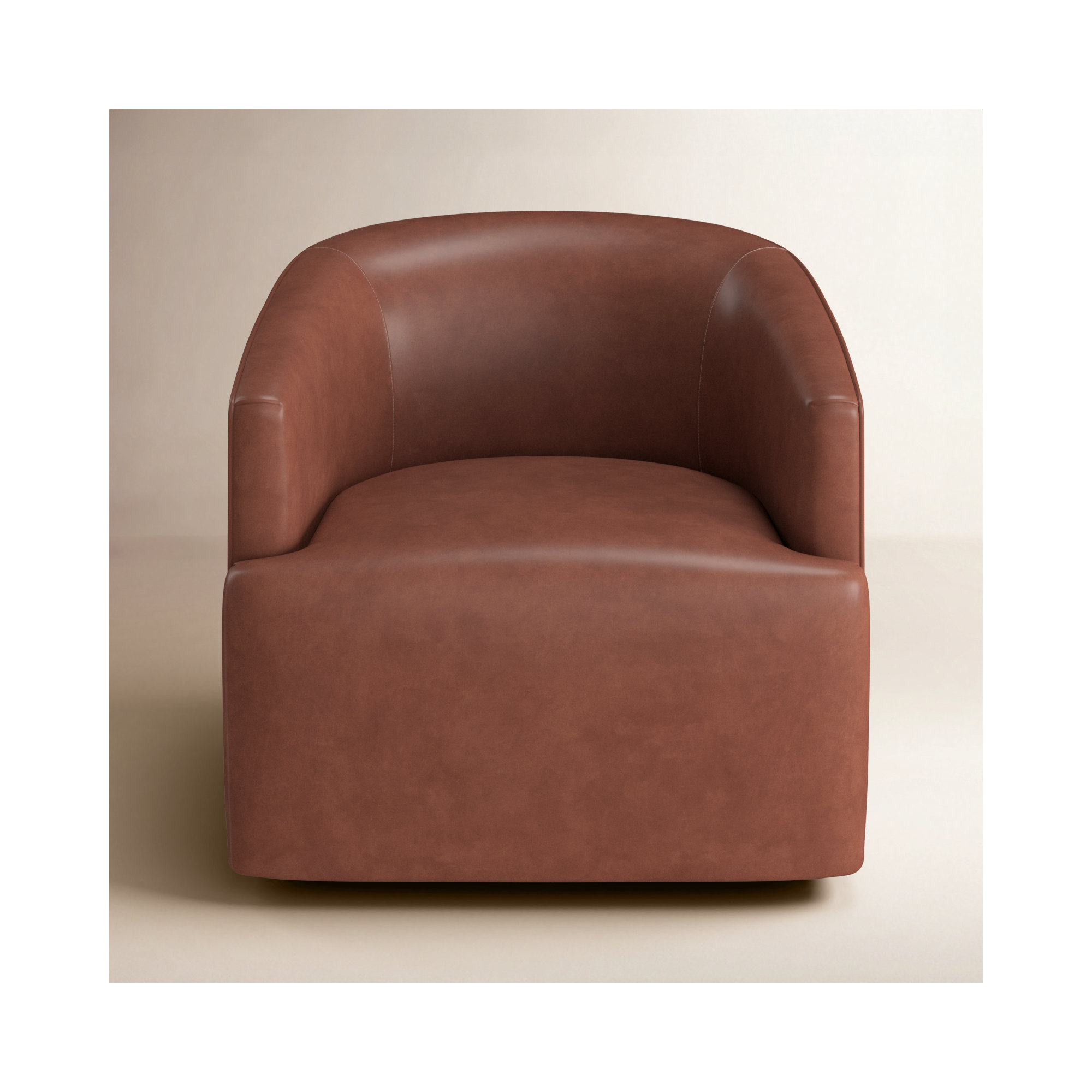 Winslow Genuine Leather Swivel Barrel Chair, Vintage Brown Top Grain Genuine Leather
