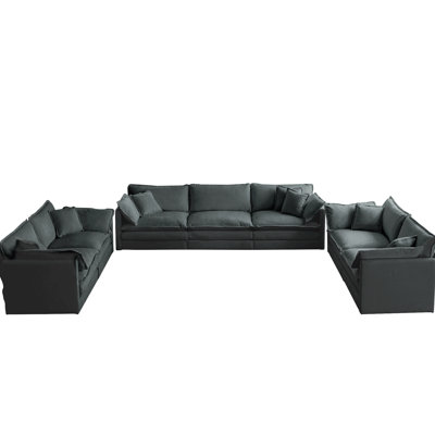 3 pour le salon: canapés confortables surdimensionnés en chenille grise avec 2 x 2 et 1 x 3, pièce de fabrication en éponge - canapé 3 pièces 2 1 3, qualité