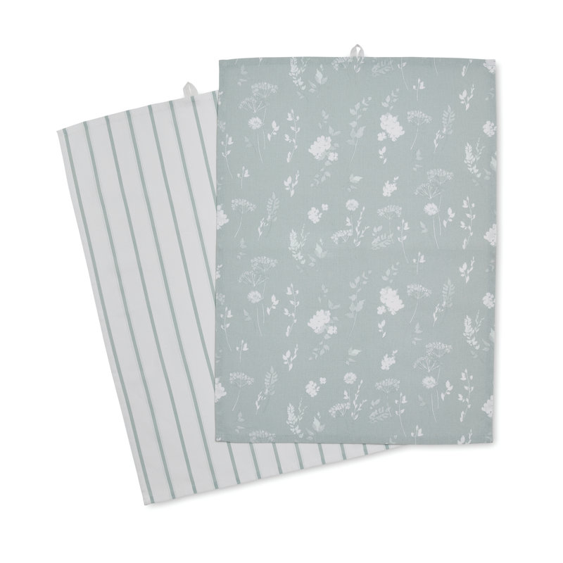 Meadowsweet Floral Two Pack Tea Towels, Green