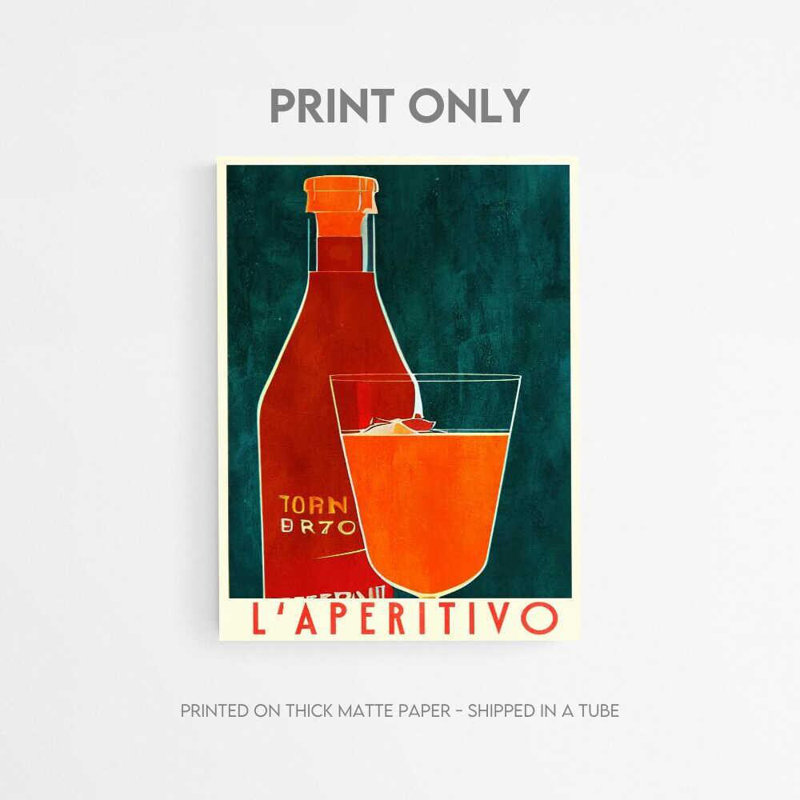 L’Aperitivo - affiche italienne rétro, reproduction d'art, H 16 po x l 12 po, Impression encadrée avec passe-partout, Brun