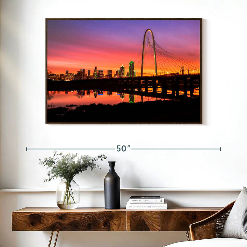 L'aube au pont de Dallas, Cadre flottant noyer, 40 po x 27 po