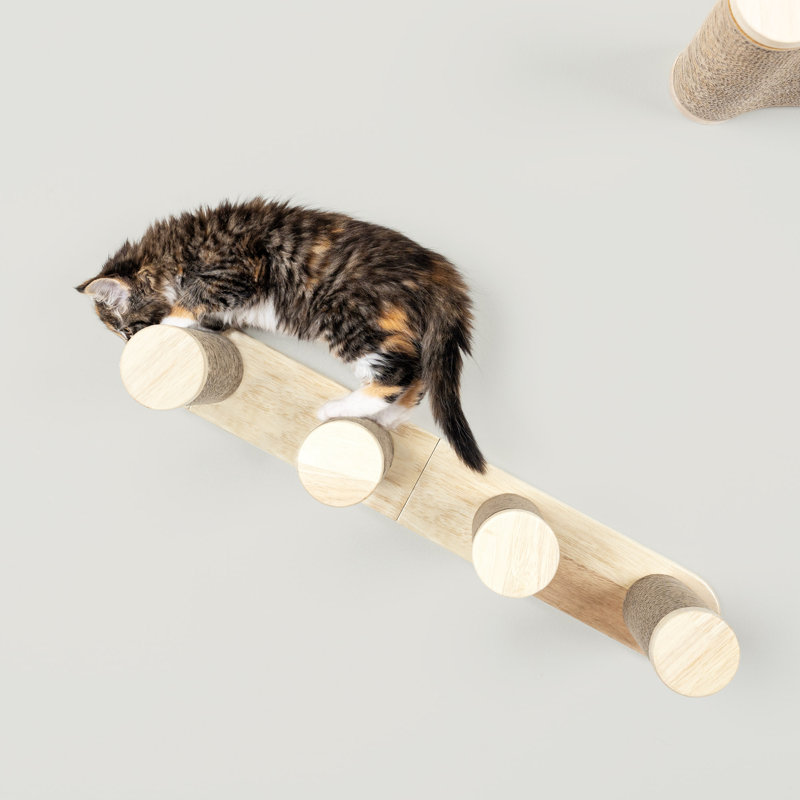 24" Wall-Mounted Oak and Cardboard Cat Climber