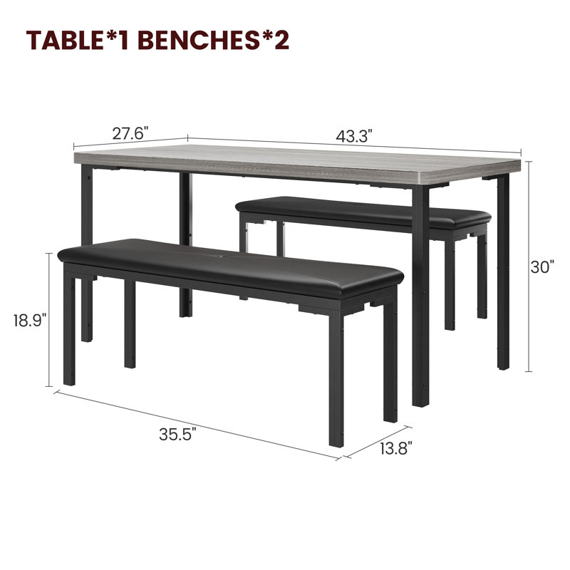 Ensemble de table de salle à manger 3 pièces Modern, Gris, Gris, H 13 po x l 75,5 po x P non applicable, Gris