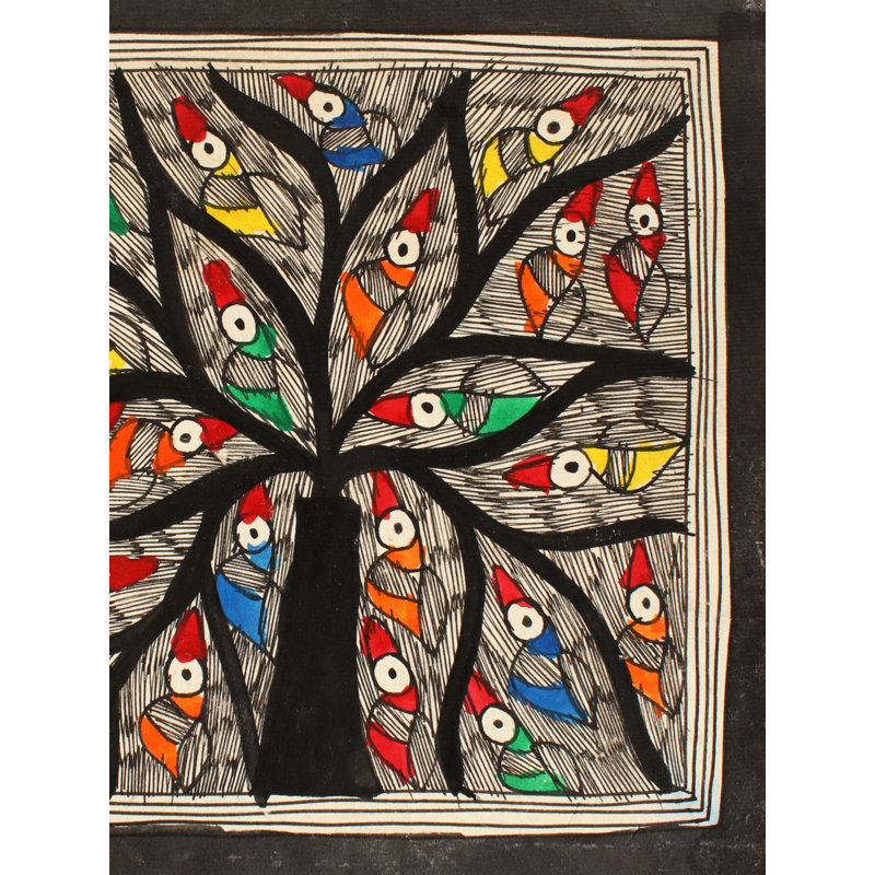 Designer Tree Branches Covered With Birds | Madhubani Painting | Handmade Paper