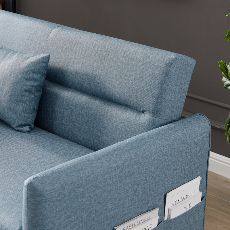 Sohna 57'' Faux Leather Sofa, Blue Faux Leather