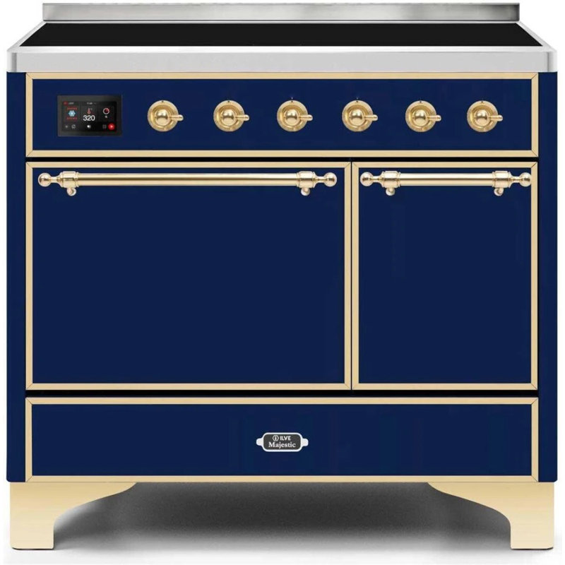 Cuisinière à induction 40 pouces avec 6 éléments à induction ILVE Majestic II Series (porte en verre), Bleu minuit / laiton