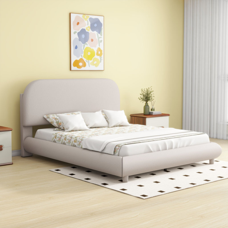 Teddy Fleece Curve-shaped Bed, Beige, Full