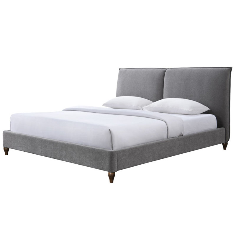 Mariam Upholstered Platform Bed, Queen, Dark Gray/Walnut
