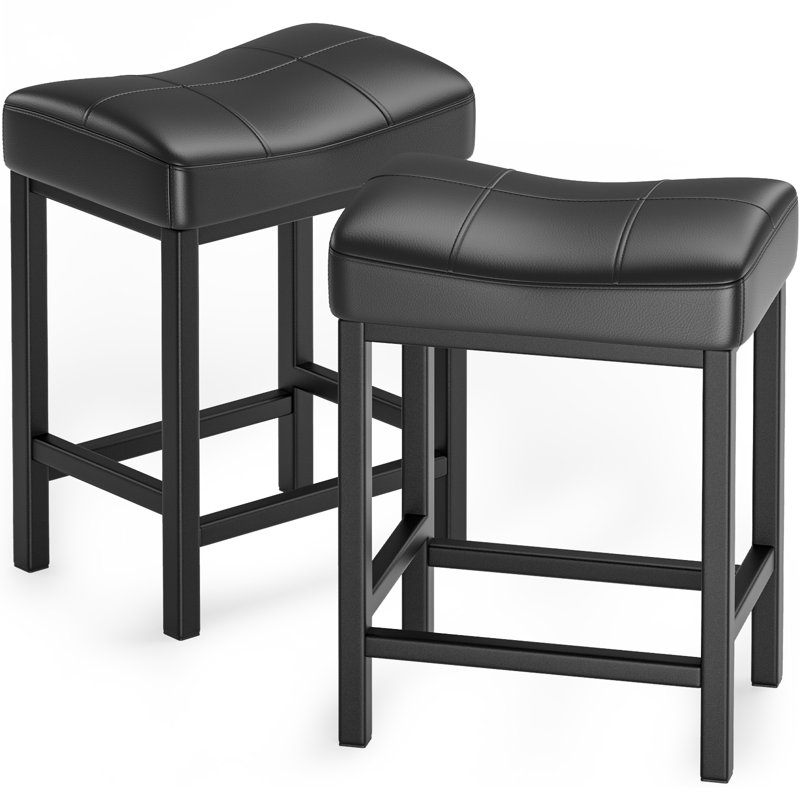 Tabouret de comptoir court Mireno (ensemble de 2), Noir, noir, noir, noir, Noir