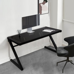  NA Glass Computer Desk with Metal Frame, Home Office