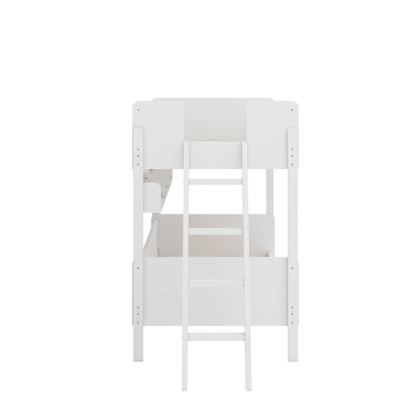 Twin Size Wooden Bunk Bed With 3 Storage Shelves, White