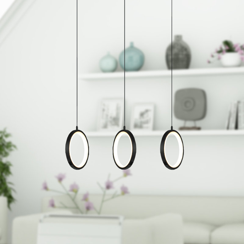 Luminaire suspendu linéaire à 3 lumières pour îlot de cuisine Lauri, 7,5 po, Noir mat