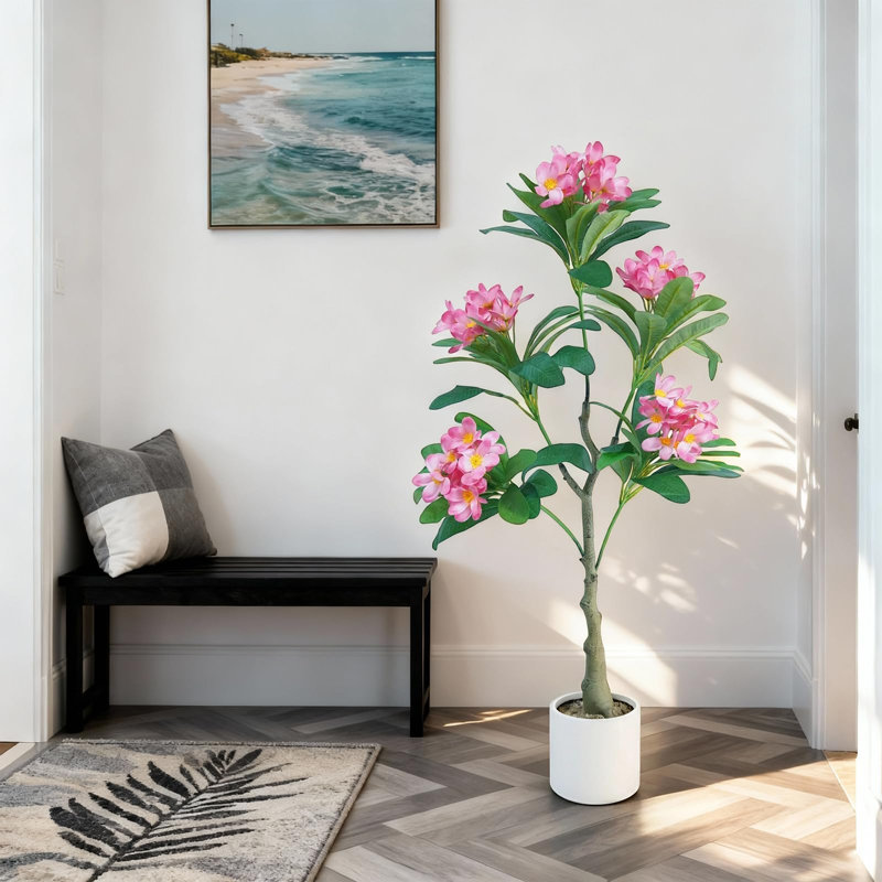 Arbre de fleur de frangipanier artificiel en soie et en plastique de haute qualité de 4 pi en soie et en plastique, Blanc