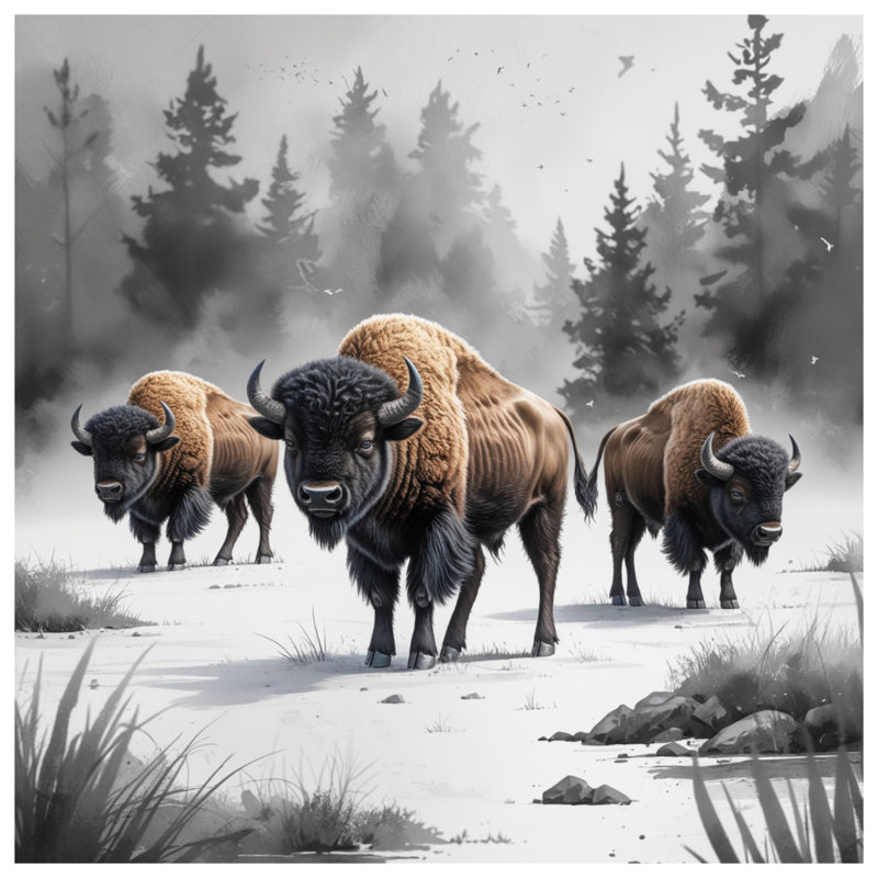 Tapis de bain Bison In Winter Landscape, L 24 po x L 17 po