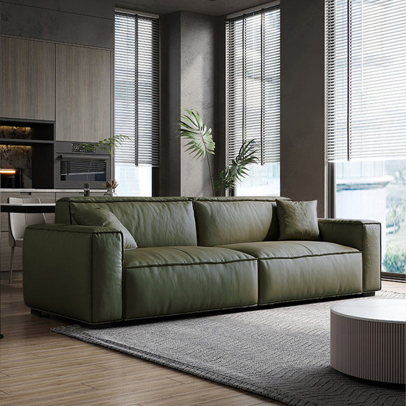 Canapé standard en cuir véritable vert, H 27,56 po x l 78,74 po x P 37,4 po, Vert
