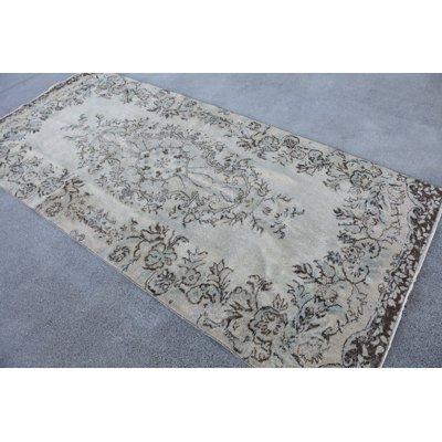 50x106.7 Inch Beige Wool Patchwork Rug, Classic Area Rug