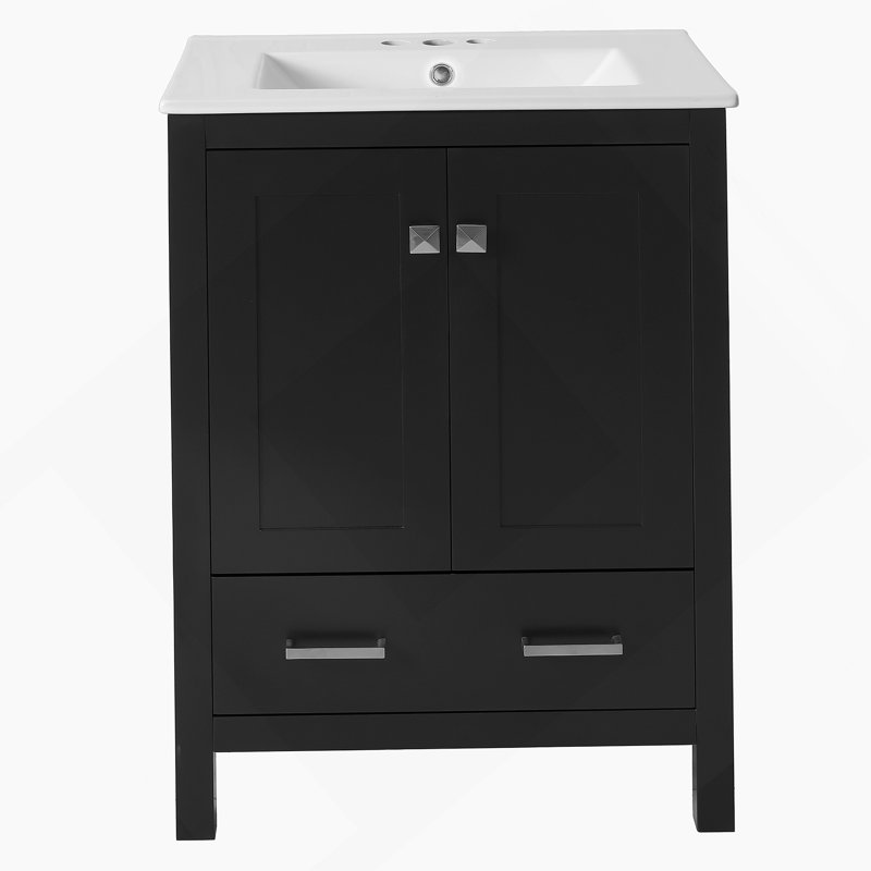 Meuble-lavabo de 24 pouces avec lavabo encastré intégré et armoire de rangement avec 2 portes et 1 tiroir. Comprend une tablette de porte à double couche, conception à fermeture en douceur