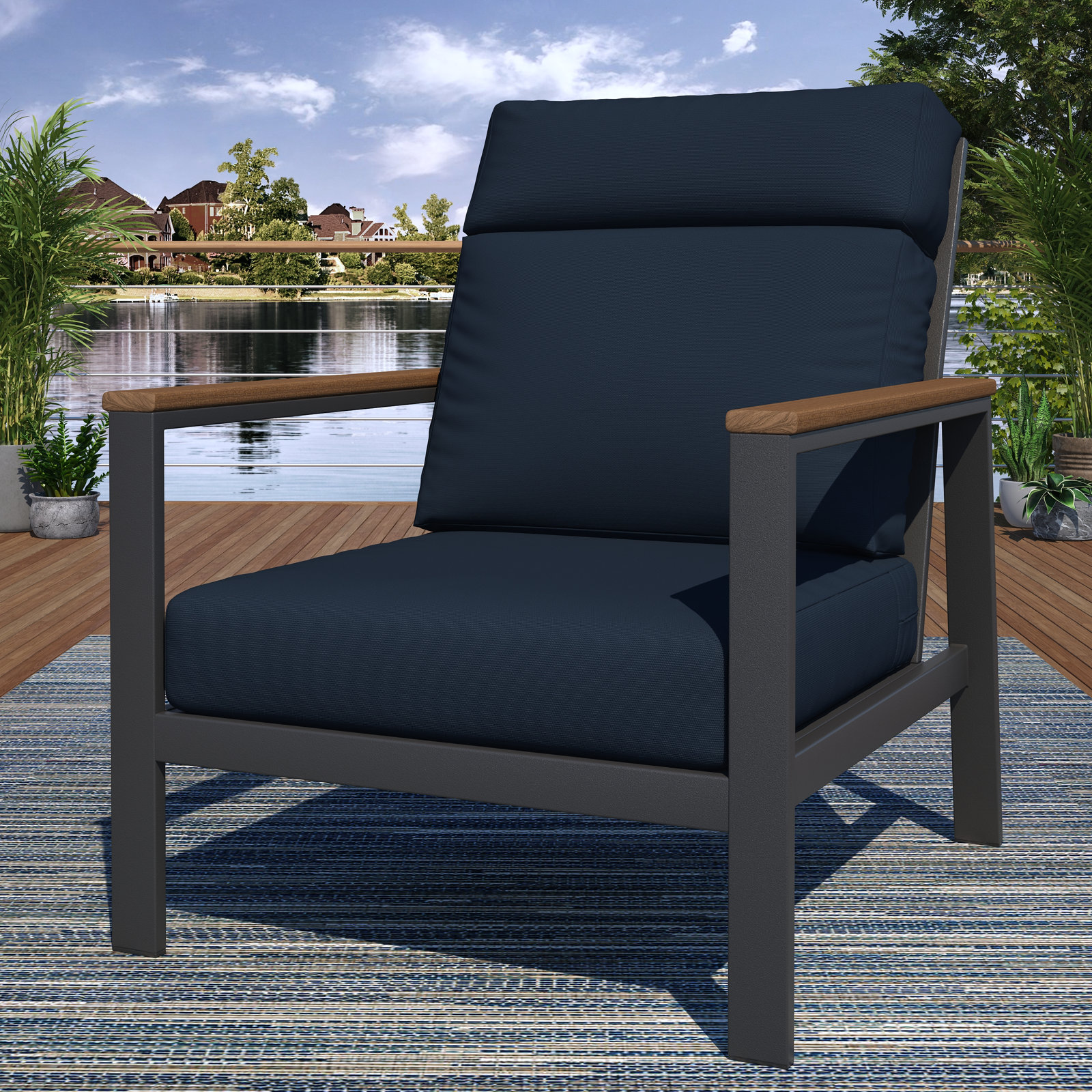 Townsend Sunbrella® Patio Lounge Chair, Brown, Canvas Navy, Yes