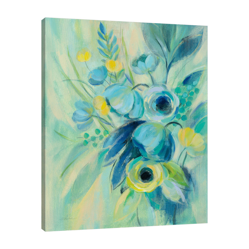 «Elegant Blue Floral II» par Silvia Vassileva, reproduction sur toile tendue, H 20 po x l 20 po x P 1,5 po