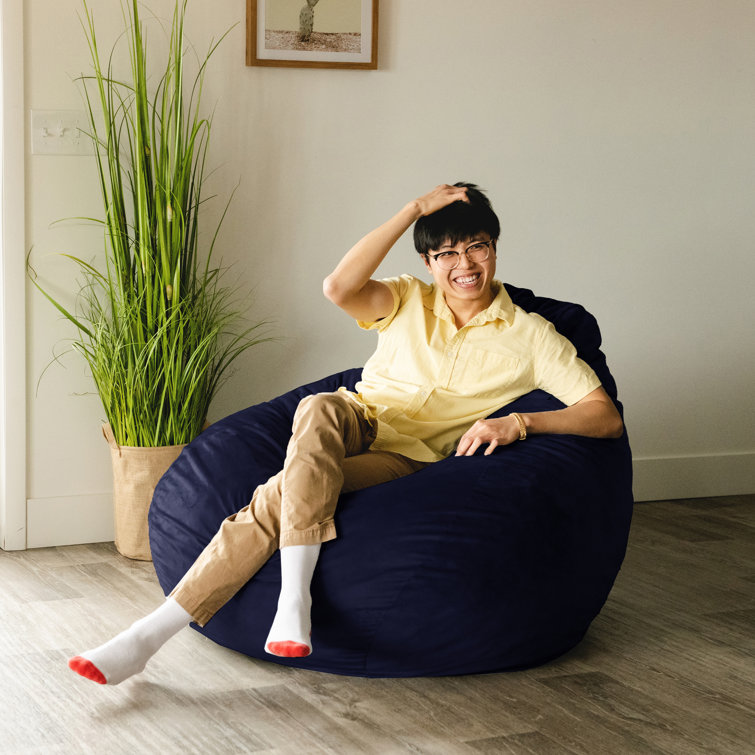 Big Joe Lotus Foam Filled Teardrop Bean Bag Chair with Removable Cover, Navy Plush, Soft POLYESTER, 4 Feet Big