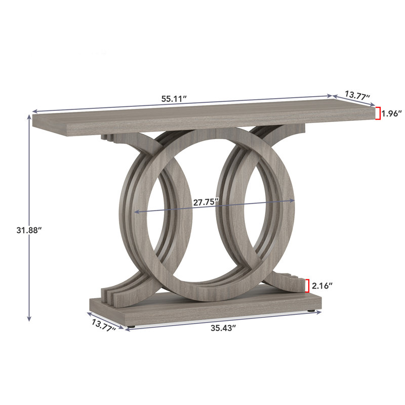 55.12"L*13.78"W*31.89"H,Farmhouse Geometric Base Console Table - 55" Rustic Sofa Table for Hallway & Living Room