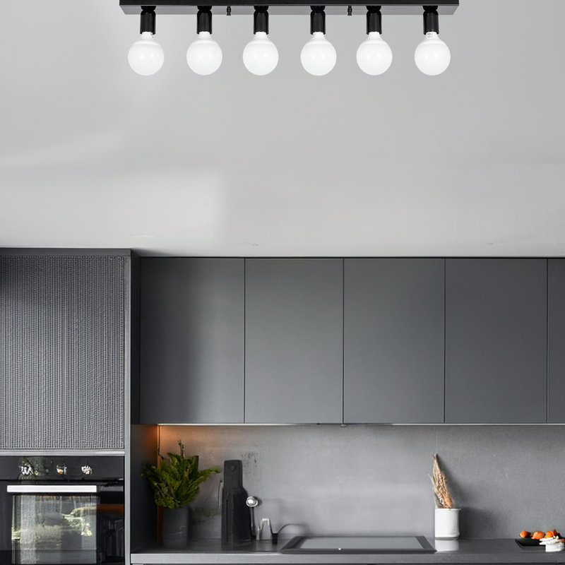 6 Lights Metal Body Semi Flush Mount, Black/White