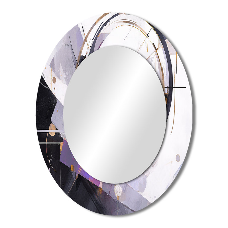 Purple Black Multifaceted Whirls - Abstract Oval Decorative Mirror On Metal, 43" x 33"