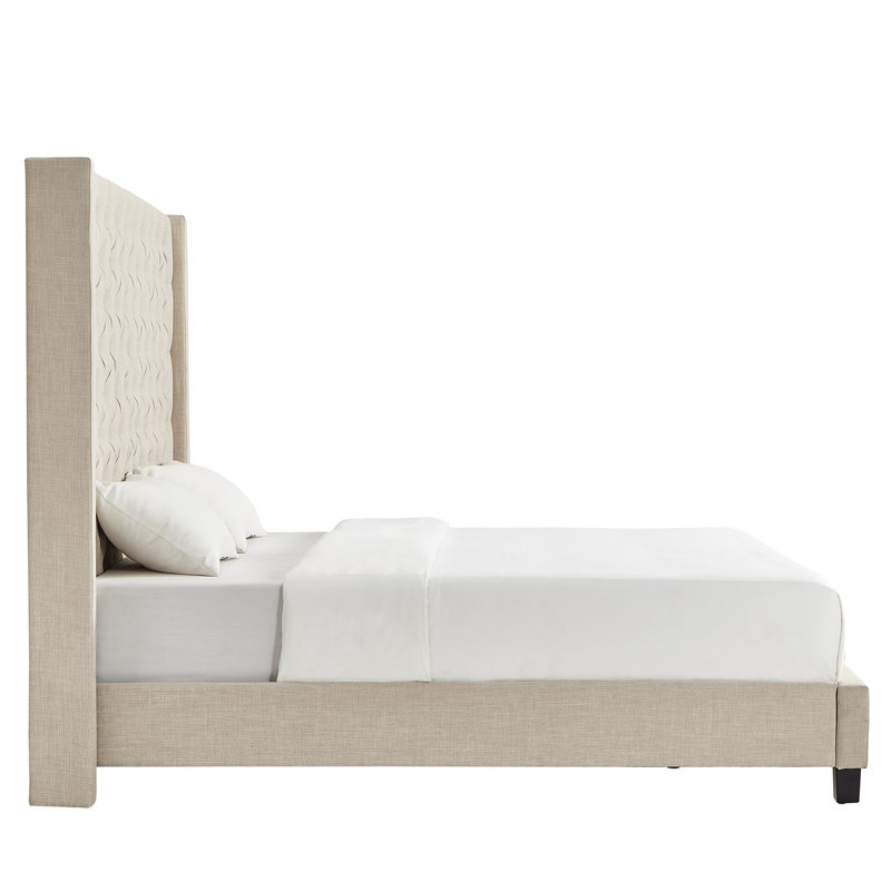 Londono Upholstered Wingback Bed, Heathered Beige Linen, Queen