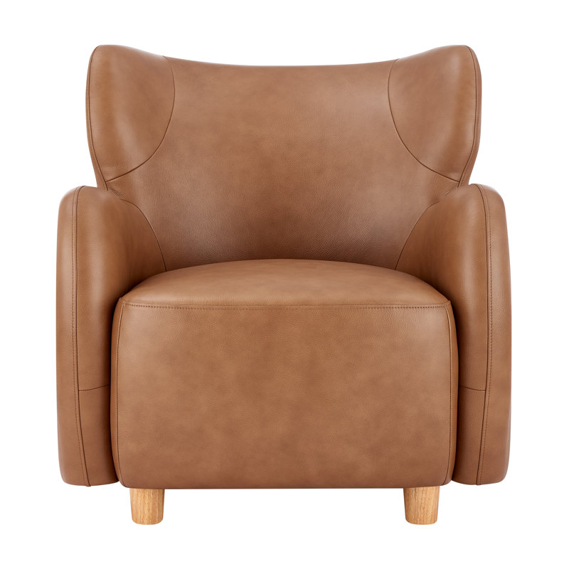 Lannion Upholstered Wingback Armchair, Brown Top Grain Leather