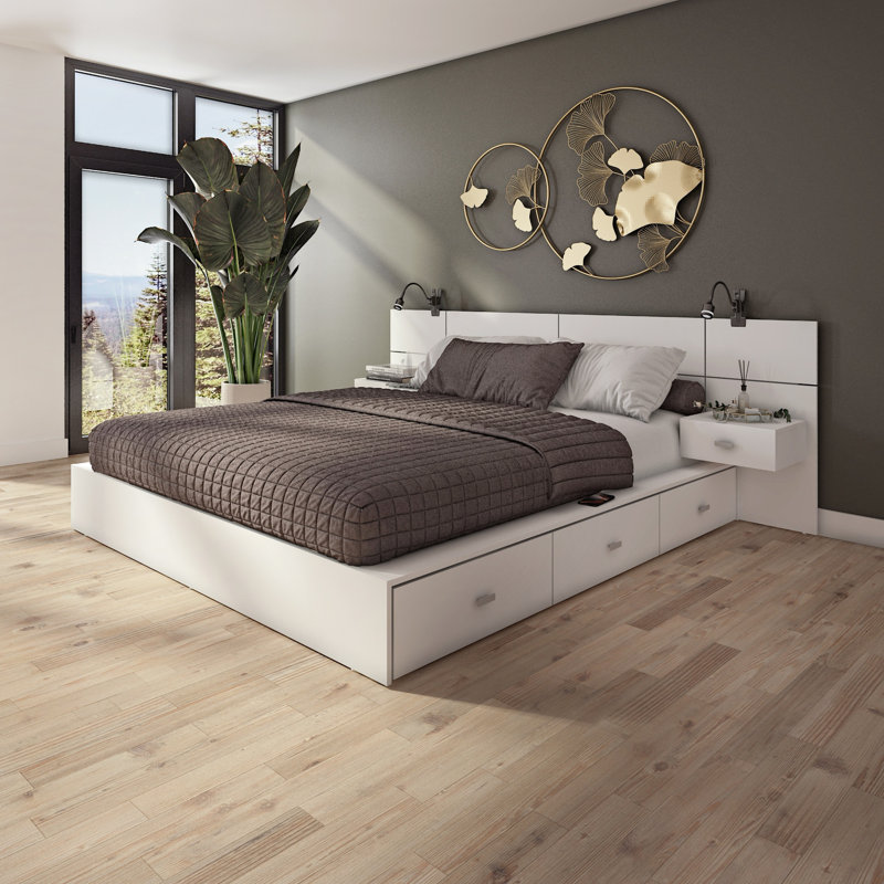 Delta Collection 6-Drawer Captain’s Storage Bed – Platform Bed with Headboard & 2 Nightstands – No Box Spring Required, White